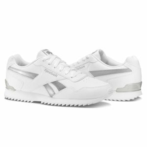 Adidasy Damskie Reebok Royal Glide Ripple Clip Białe/Srebrne Metal PL 92HNWVJ